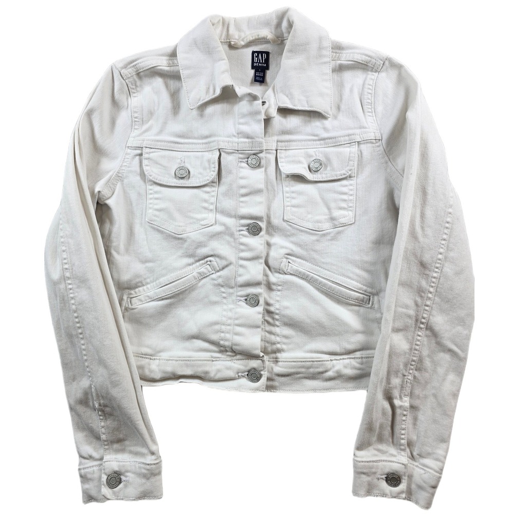 Gap Denim Trucker Jacket Women Small White Cotton Stretch Button Gap For Good